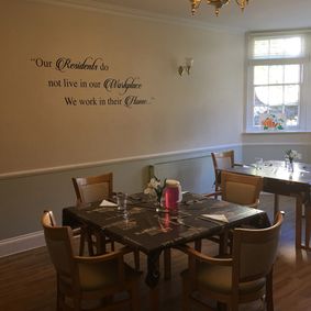 Dining room set for residents at Hazelwood Gardens Nursing Home